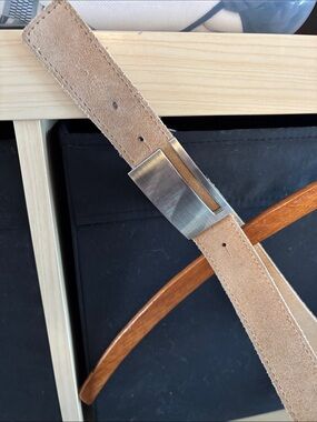 Aldo Suede Tan Leather Belt with Brushed Silver Buckle
